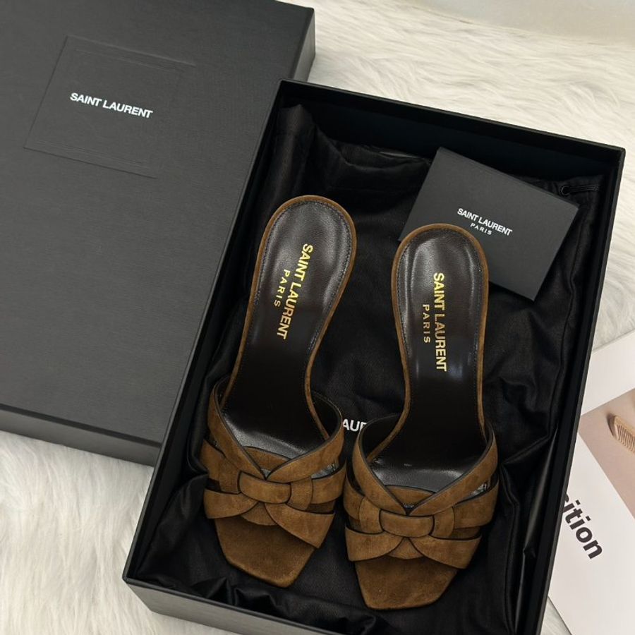 YSL Tribute麂皮高跟鞋 - 棕 35.5-4