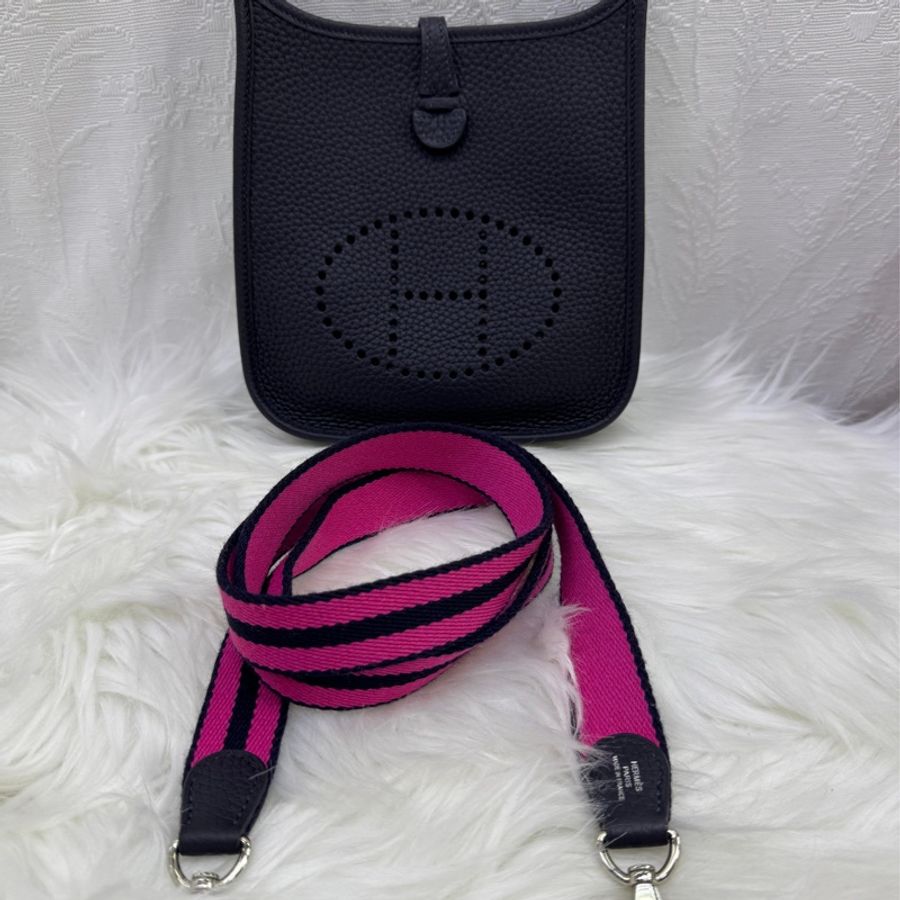 HERMES 愛馬仕 手袋 mini EVELYNE 16 ck 3Y 斜挎包 伊芙琳包 深藍色-1