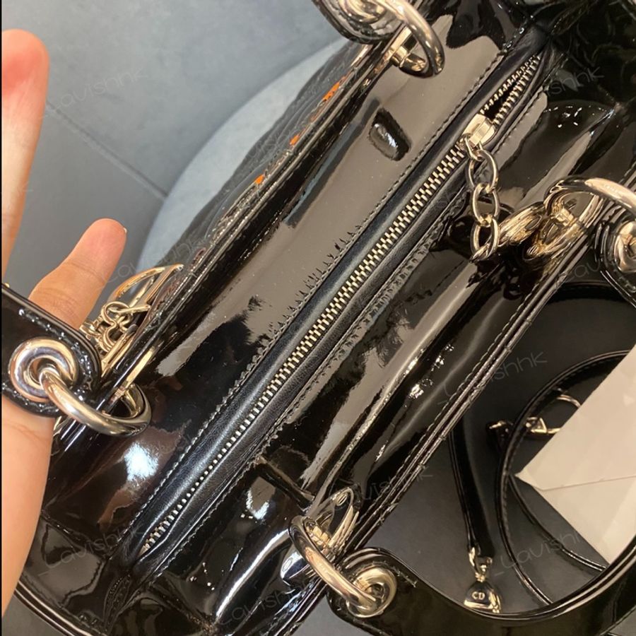 Dior 黑銀 漆皮五格戴妃包-8