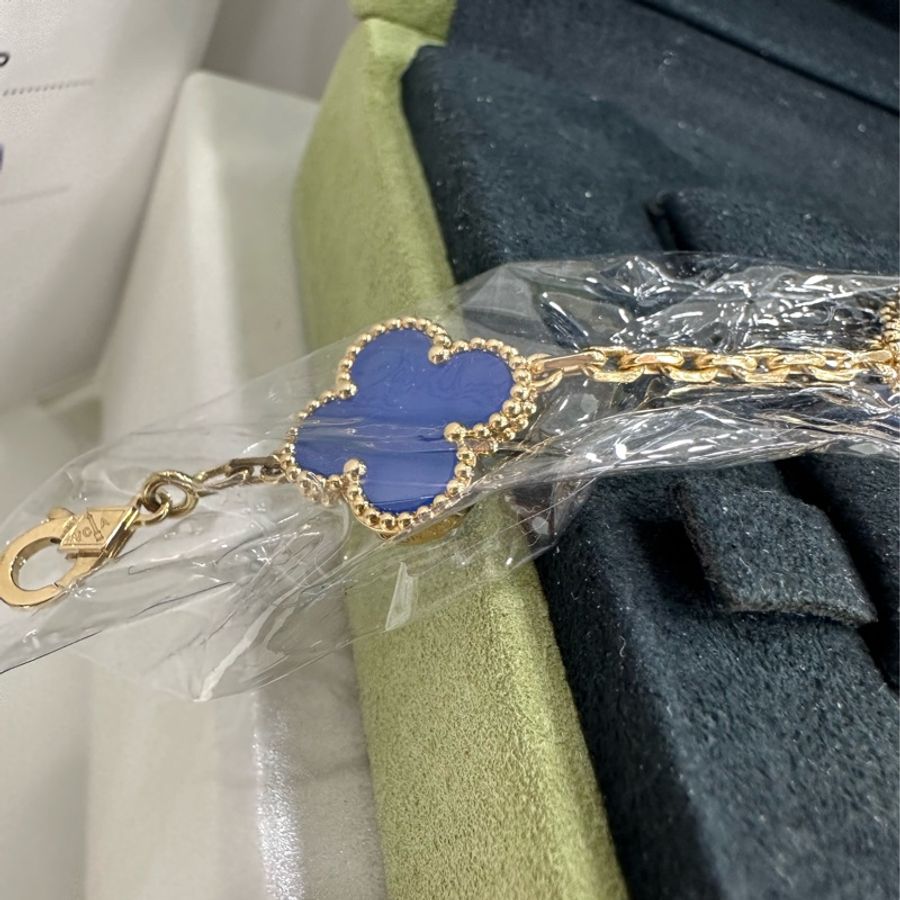 VCA梵克雅寶Alhambra四葉幸運系列18K黃金藍瑪瑙四葉草五花手鍊25年7月全新 全套有購證-3