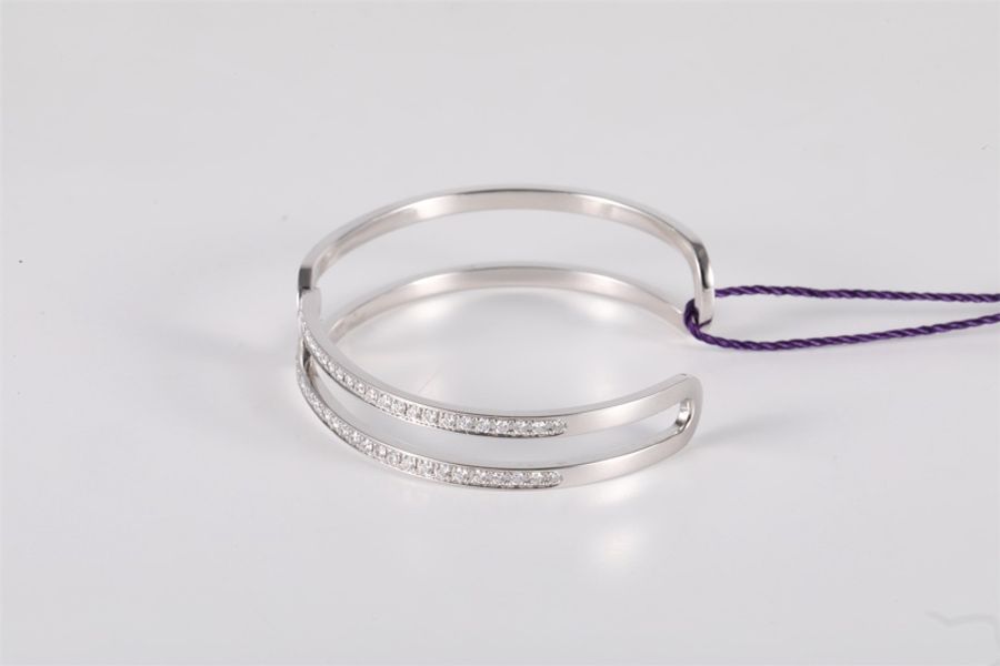 PIAGET(伯爵) 18K白金 鑽石 白金 伯爵滿鑽 雙環手鐲 18K-1