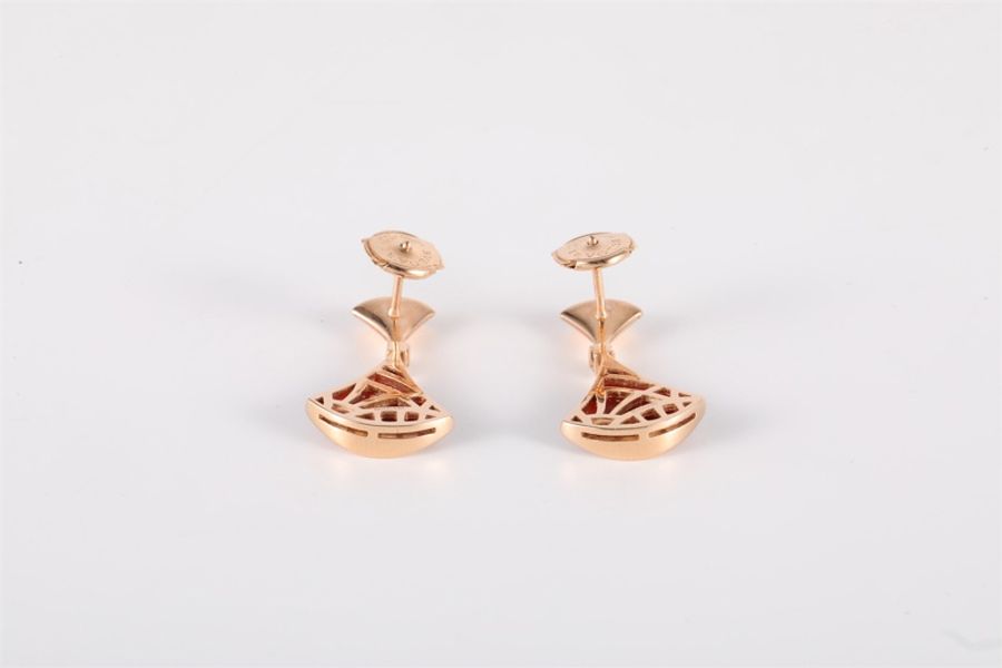 BVLGARI(寶格麗) DIVAS’DREAM 18k 鑲鑽 紅玉髓 扇子耳環 18K玫瑰金/鑽石/紅玉髓 玫瑰金-3