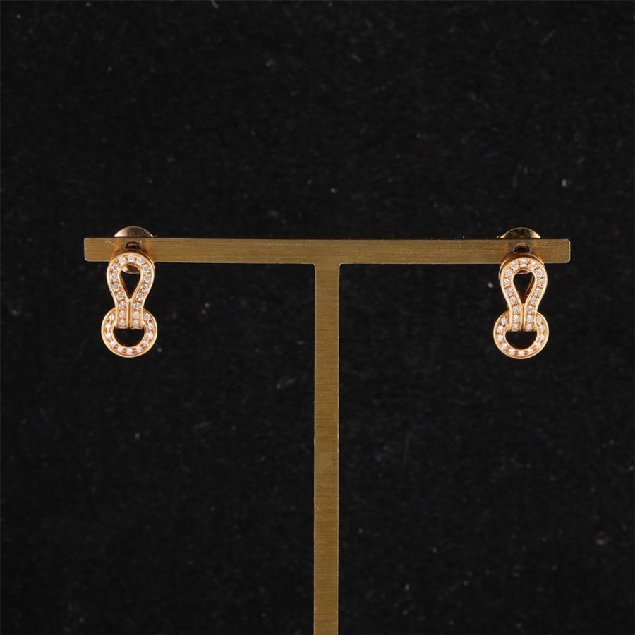 CARTIER(卡地亞) 18K玫瑰金 鑽石 玫瑰金 AGRAFE系列 滿鑽 耳環耳釘 18K-0