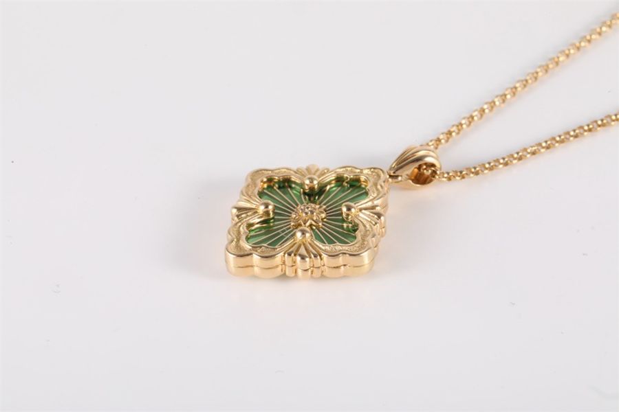 BUCCELLATI(布契拉提)Opera TULLE 花卉圖案 綠色琺瑯 項鏈 (大號) 18K黃金 項鏈 黃金-1