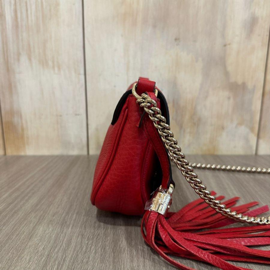 Gucci 323190 紅色牛皮流蘇斜背包 SoHo-4