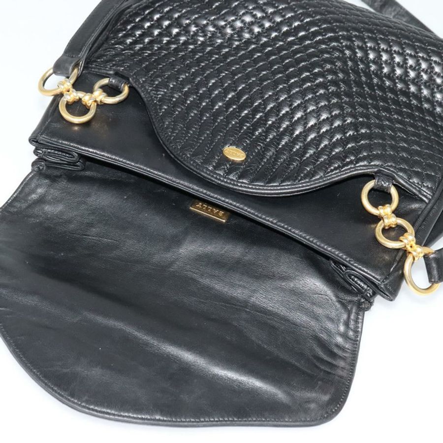 【日本直送】BALLY 絎縫鏈條單肩包 皮革 黑色 金色 正品 BA4040-9
