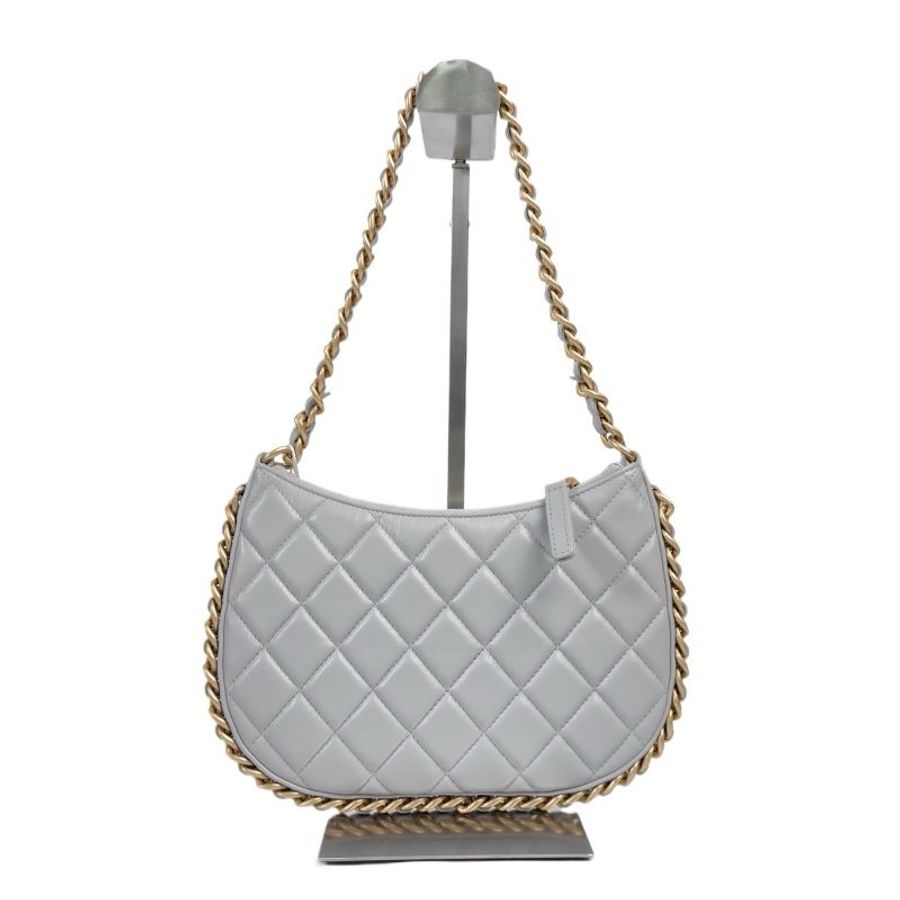 CHANEL/香奈兒 Hobo 嬉皮包 羊皮 灰色 大號 undefined/芯片款 23.5*15 復古-6