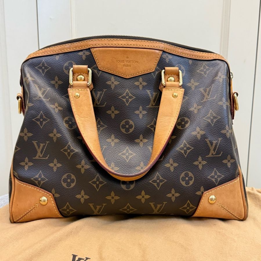 真品 LV Retiro PM M40325原花字紋老花金釦拉鏈 手提 側背 斜肩 旅行包-6