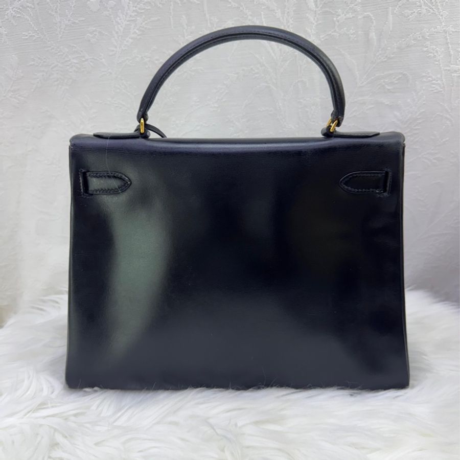 Hermès Vintage Black Box Kelly 32Retourné Gold Hardware,-2