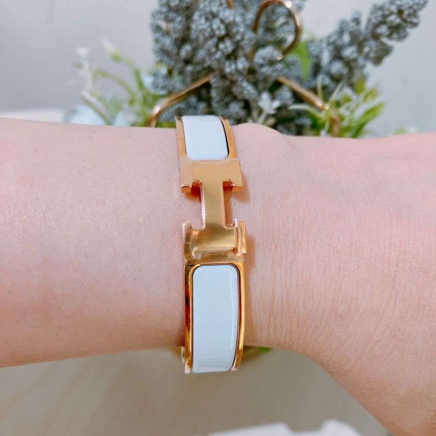 TK1775 Hermes 愛馬仕手鐲 白色玫瑰金扣 Clic H Bracelet PM Blanc X RGHW-43