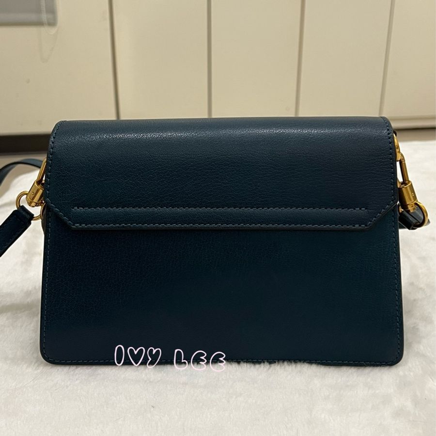 GIVENCHY GV3 紀梵希 仿舊金屬釦 藍綠皮革 深灰麂皮拼接 手提包 斜背包 金鏈條 正品 二手精品-1
