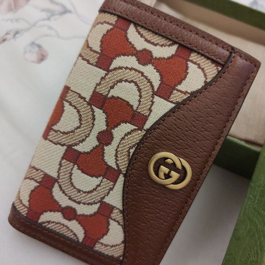 Gucci 緹花皮革雙開卡包-7