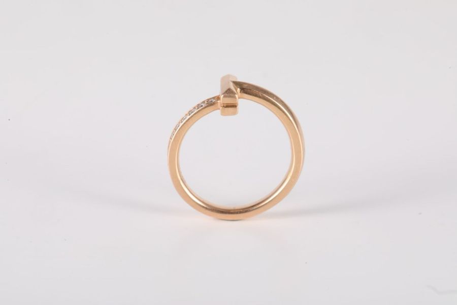 TIFFANY&CO(蒂芙尼) T1 T 系列 18K 窄版 線圈 鑲鑽戒指 半鑽 18K玫瑰金/鑽石 49 玫瑰金-2