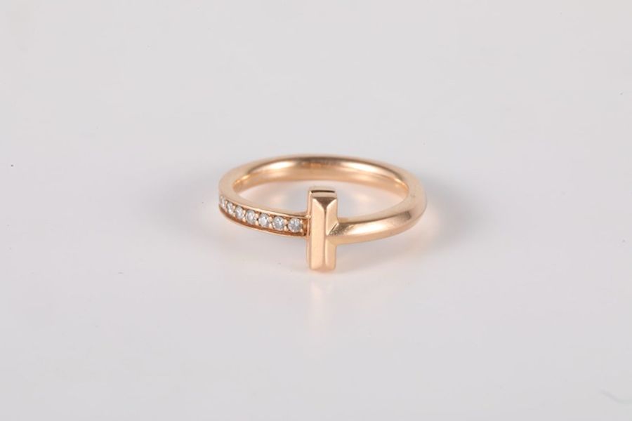 TIFFANY&CO(蒂芙尼) T1 T 系列 18K 窄版 線圈 鑲鑽戒指 半鑽 18K玫瑰金/鑽石 49 玫瑰金-3