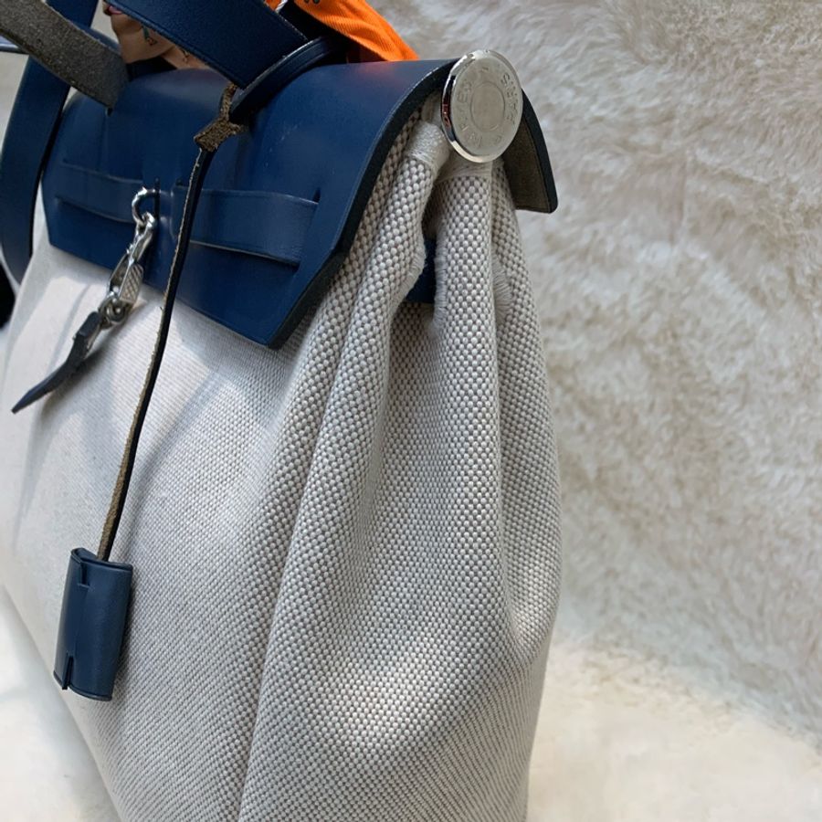 HERMES HER BAG 藍色皮拼布 XB663-2