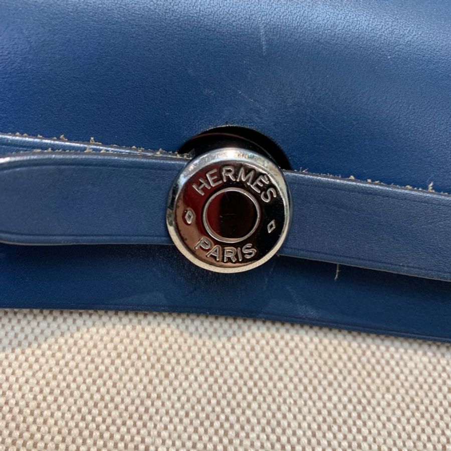 HERMES HER BAG 藍色皮拼布 XB663-8