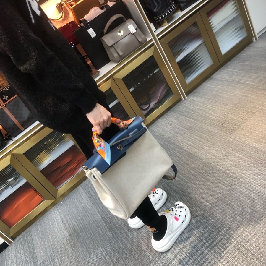 HERMES HER BAG 藍色皮拼布 XB663-10