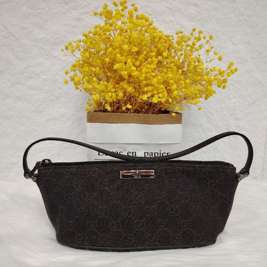 GUCCI Boat Baguette 黑色 老花 帆布 中號-0