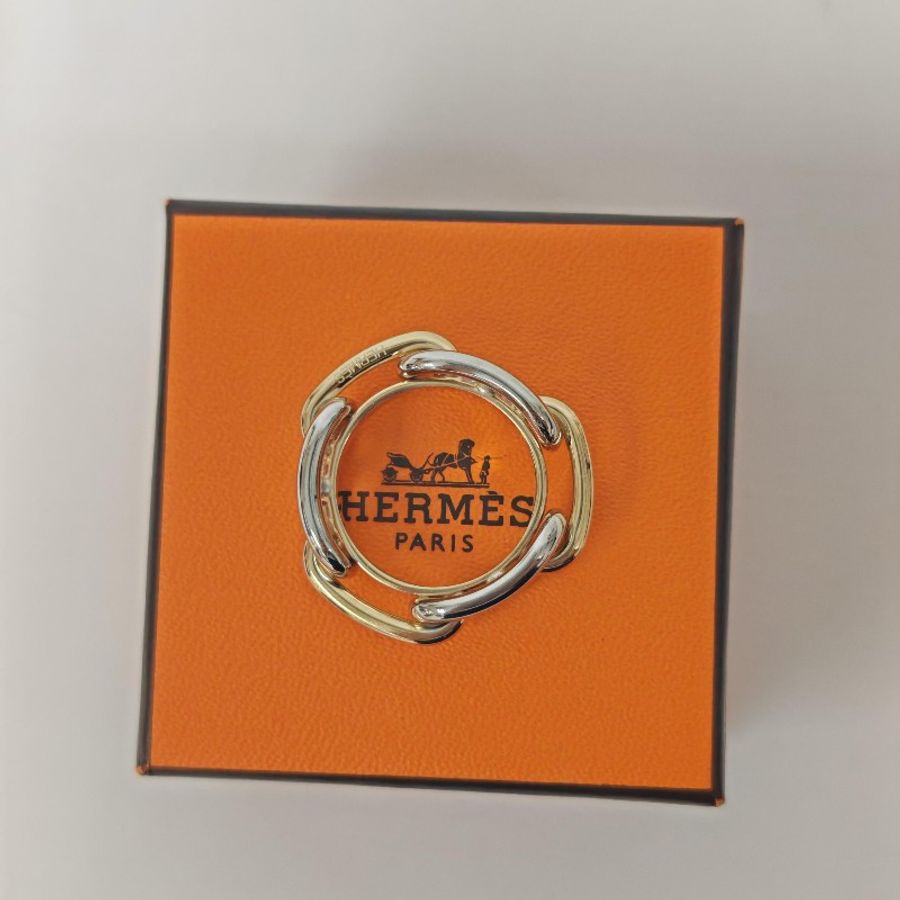 Hermes 愛馬仕 新款豬鼻子絲巾扣 銀色戒指62號-1