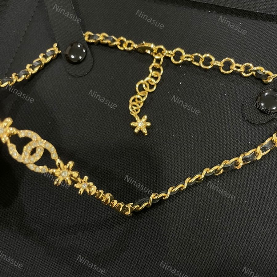 全新｜Chanel香奈兒｜23A高級手工坊 雙C logox小花 皮穿鏈 Choker項鍊 項鏈-2