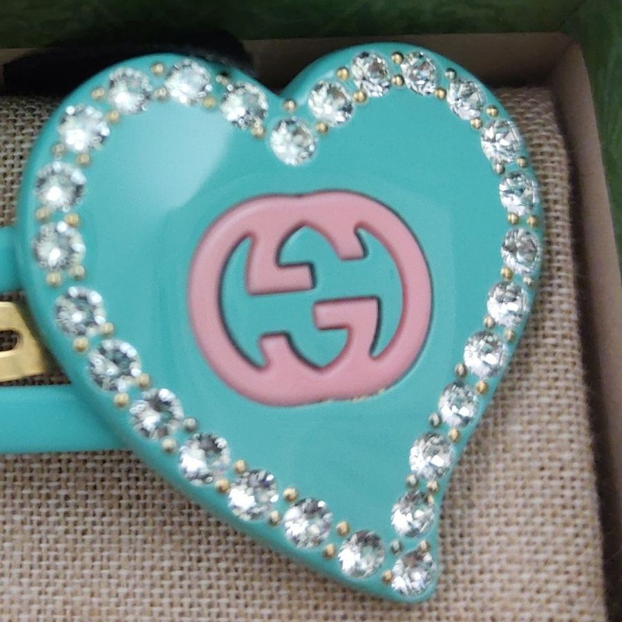 Gucci GG logo鑽心型髮夾-1