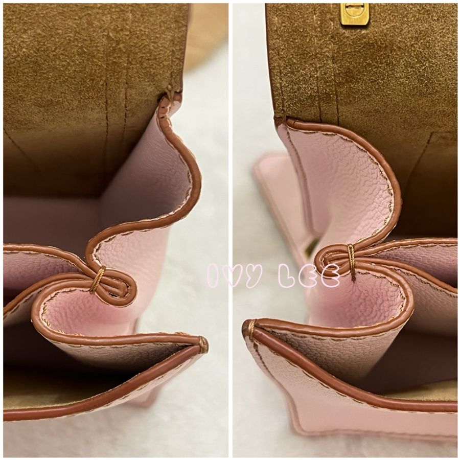 LOEWE  Barcelona 三角扣 雙背帶 皮革淺粉紅金 肩背包 斜背包 正品 二手精品-24