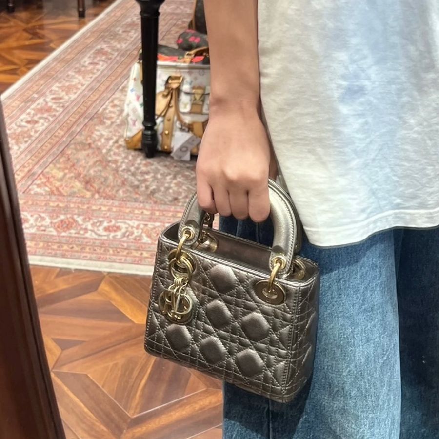 Dior 戴妃 Dior 迪奥 lady 三格 香檳金 17*15*7-1