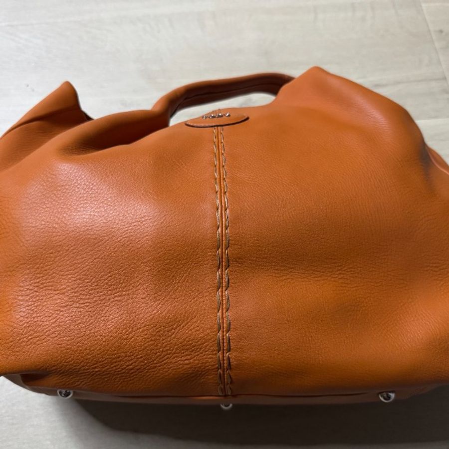 TOD'S 經典南瓜橘 24H Shopping Grande tote 柔軟小牛皮肩背包-7