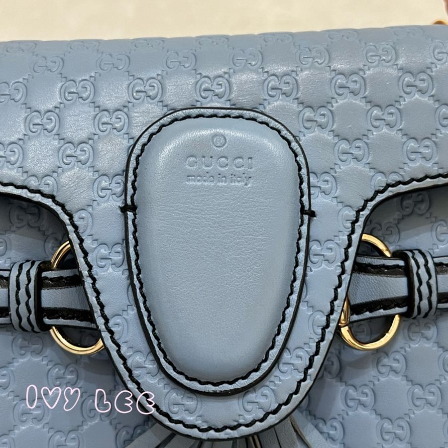 GUCCI 449636 Guccissima mini 牛皮 金鍊包 斜背包 肩背包 水藍 二手精品-4