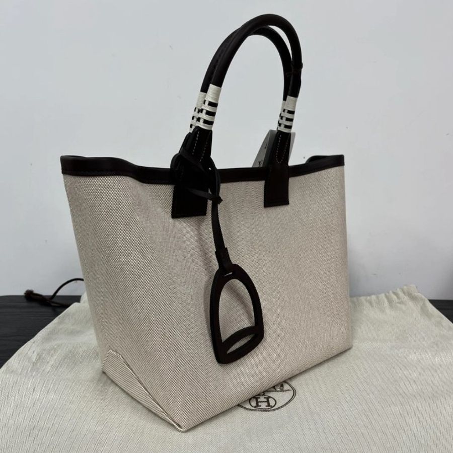 HERMES SACSteeple25米色拼馬鞍紅子母手提包 25*15*23 全新閒置配件盒子塵袋吊牌購證-1