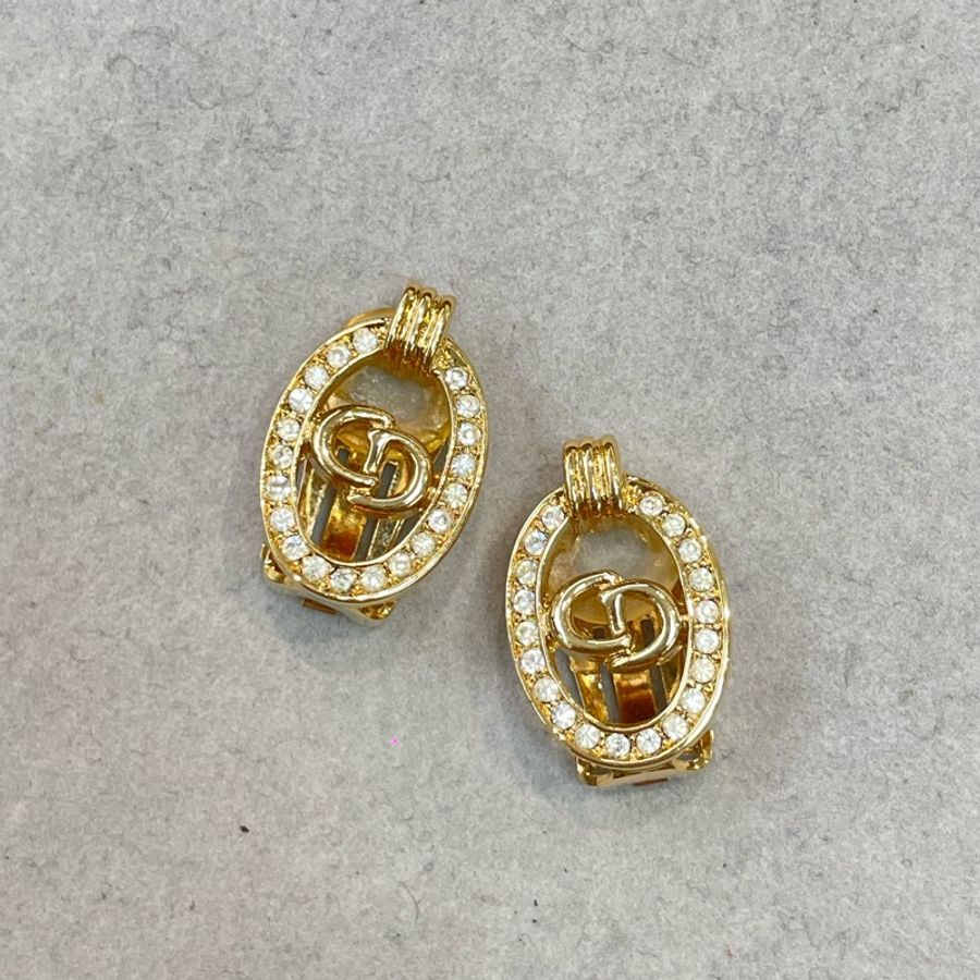 Dior 中古Vintage 水鑽金色耳夾項鏈套裝 XA658-3