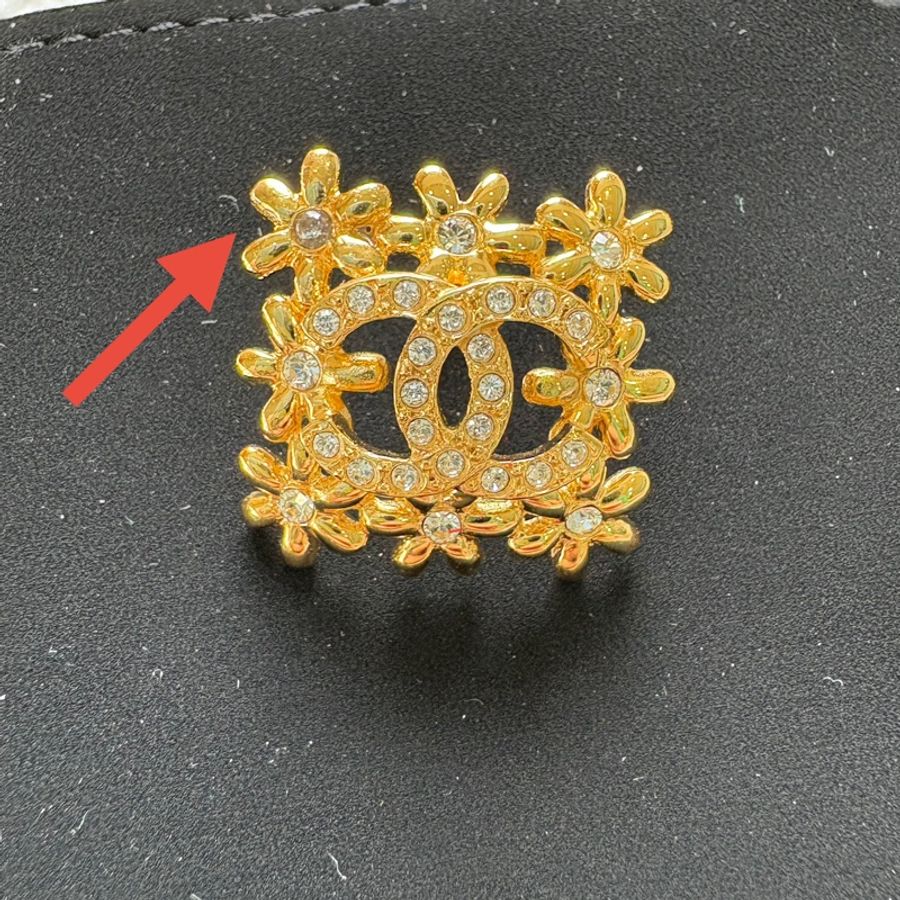 Chanel 金色小花方圈鑽飾耳環 針式耳環 耳釘-7