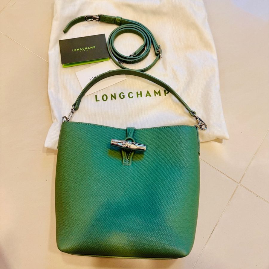 熱賣稀有款LONGCHAMP LE ROSEAU 水桶包/奧勒岡綠色 - 牛皮/法國製(看圖有規格)-16