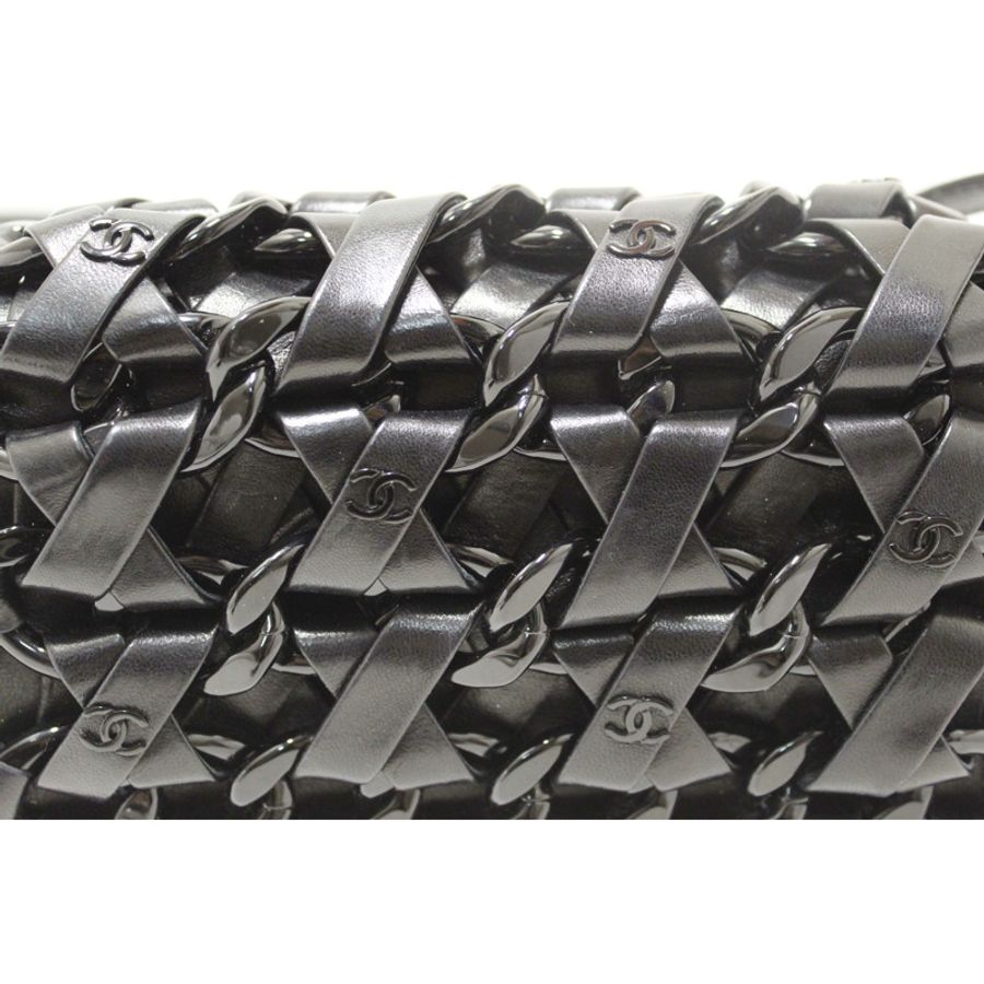 Chanel Interlaced Chain Strap Braided Black Lambskin Leather and Resin Mini Clutch-6
