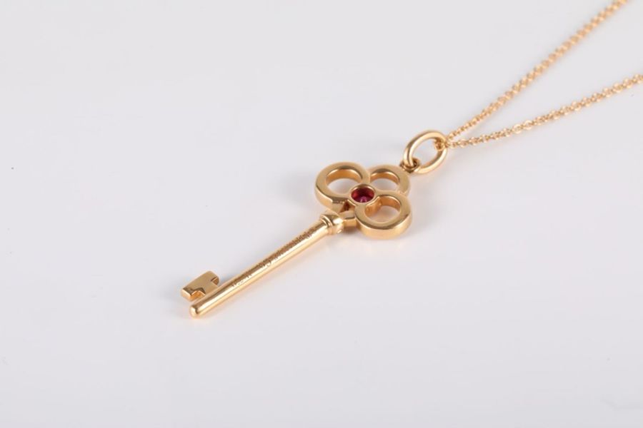 TIFFANY&CO(蒂芙尼) 18K玫瑰金 鑽石 玫瑰金 Tiffany Keys 皇冠鑰匙項鏈 鑲鑽紅寶石 中號 3.8cm 半鑽 18K-2