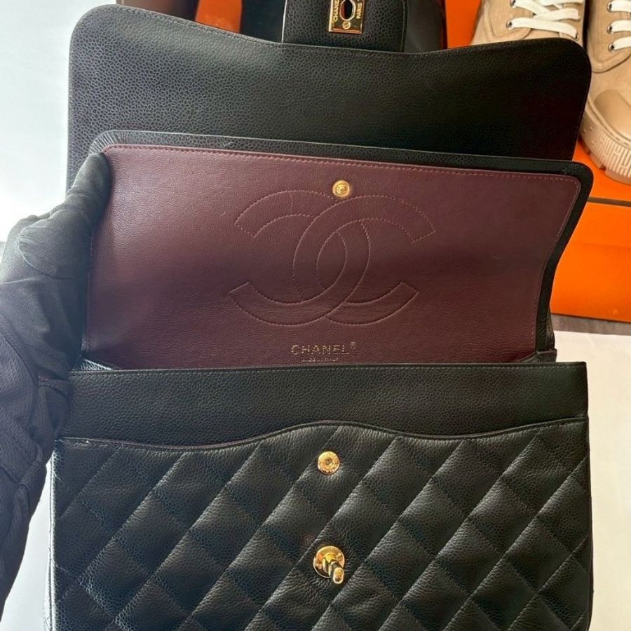 Chanel 淡金鍊黑荔枝皮CF 30 Jumbo 11.12-17