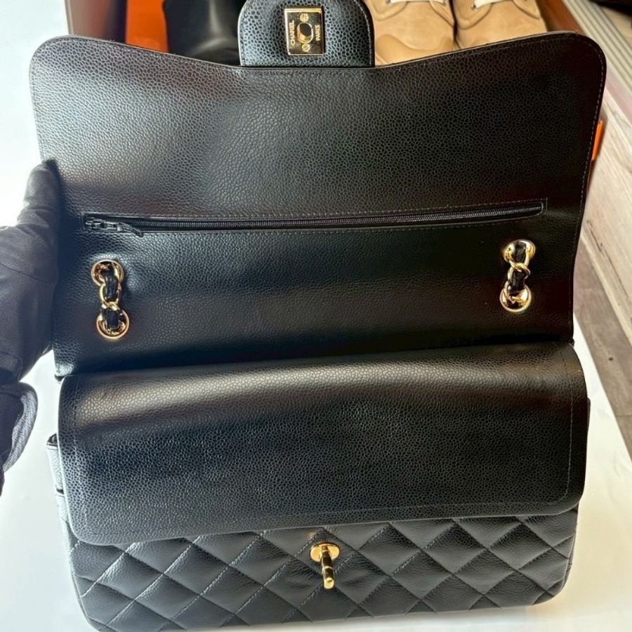 Chanel 淡金鍊黑荔枝皮CF 30 Jumbo 11.12-21
