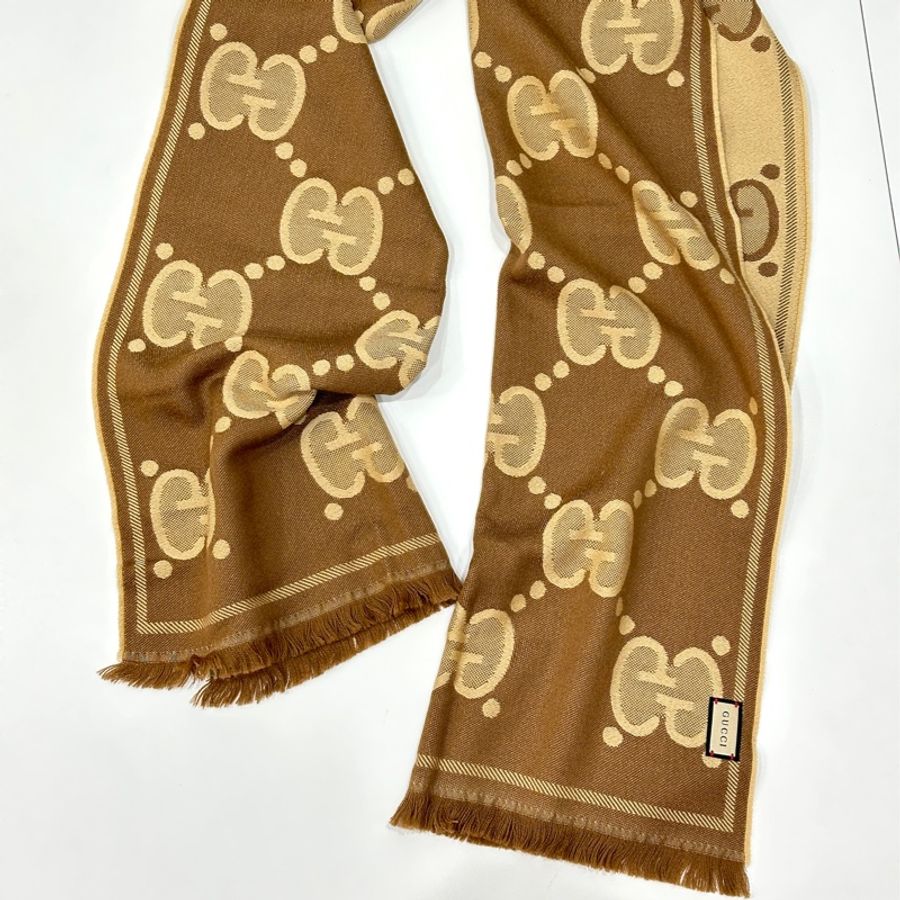 Gucci 緹花 大LOGO 雙面 羊毛 圍巾 披肩 披巾-13