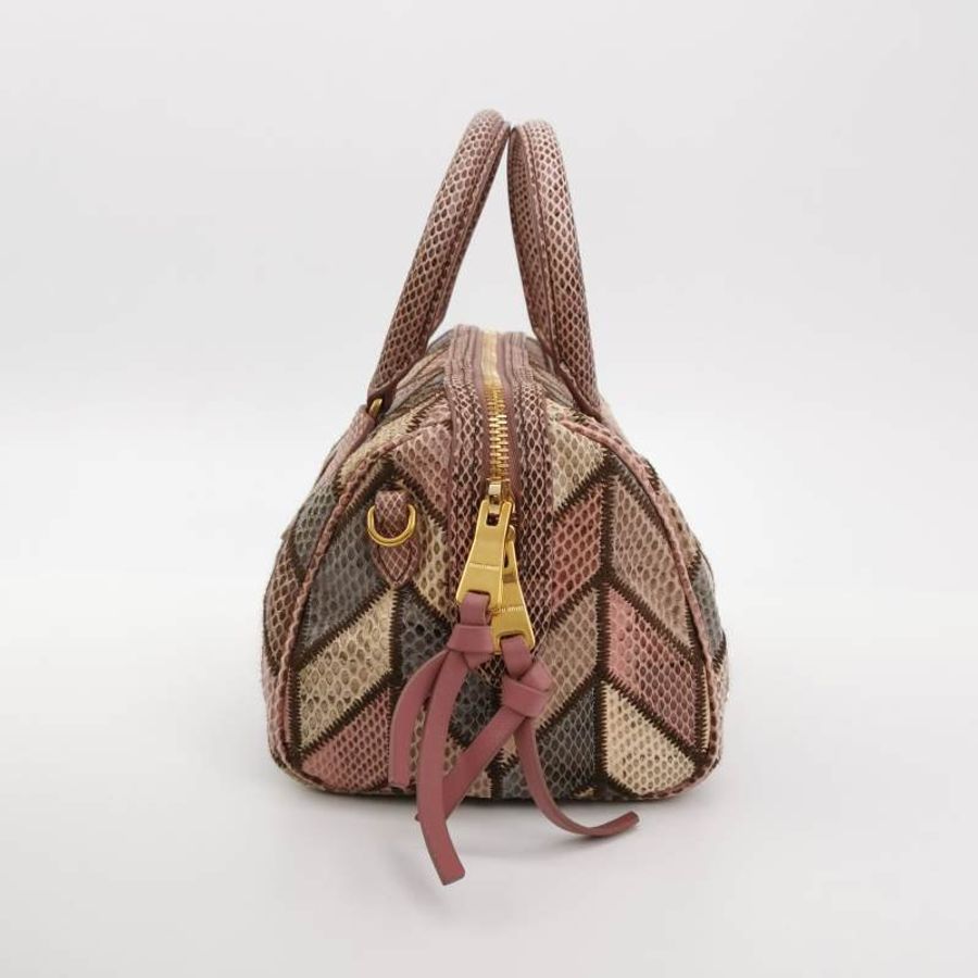 Miu Miu 羊皮 蛇皮 拼色 菱格 絎縫 字母 logo 波士頓包 斜背包 單肩包-4