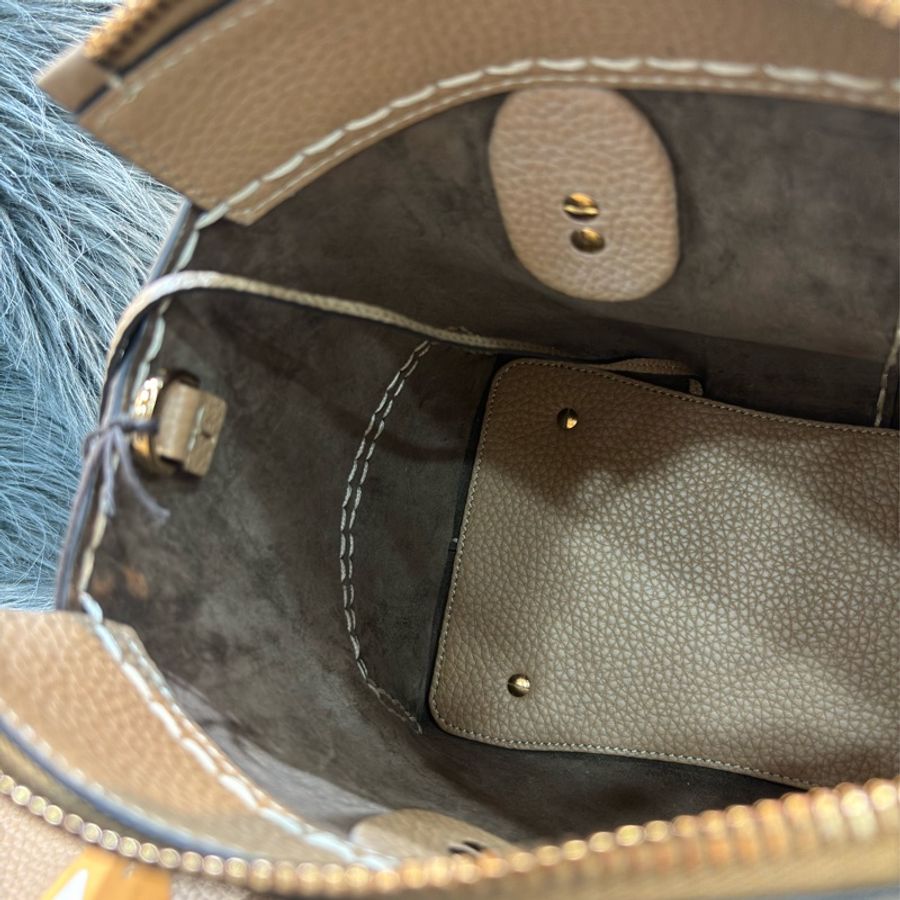 TODS DI BAG 奶茶色荔枝皮 手提包肩背包斜背包2用包保齡球包波士頓包-19