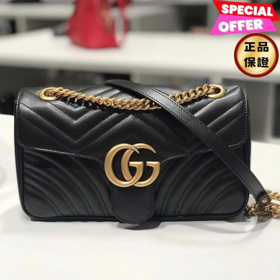 🎉新品好折扣✨Gucci 443497 GG Marmont 小款 26公分衍縫包 黑色-0
