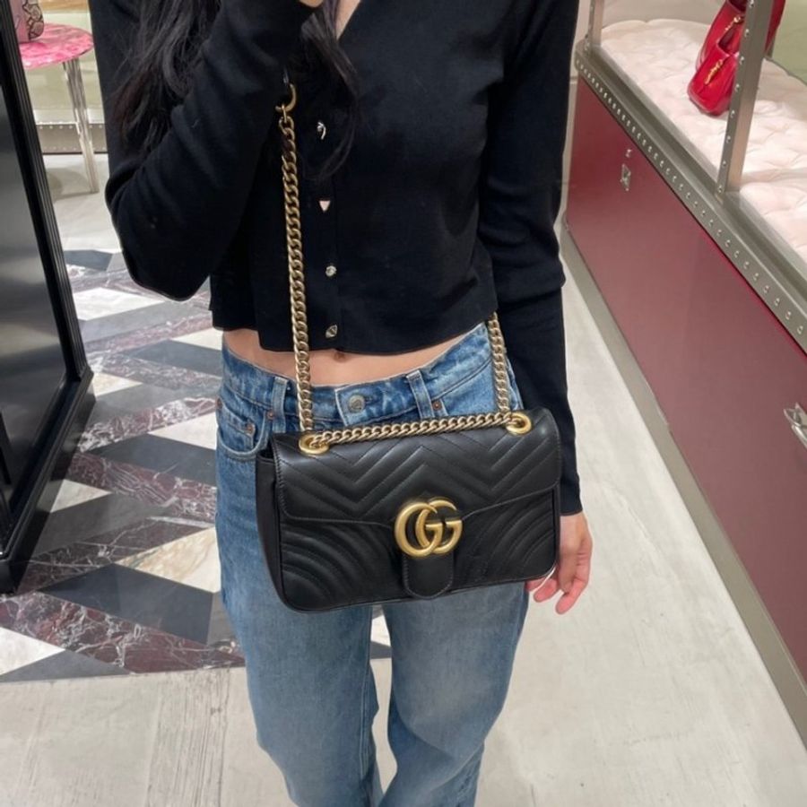 🎉新品好折扣✨Gucci 443497 GG Marmont 小款 26公分衍縫包 黑色-8