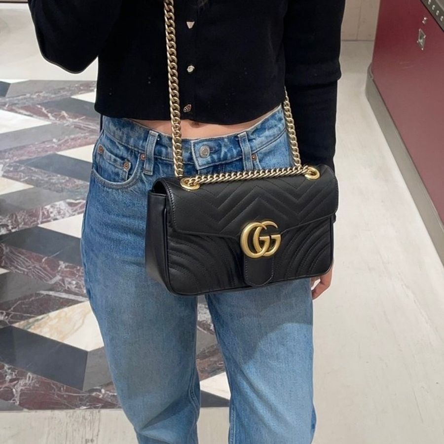 🎉新品好折扣✨Gucci 443497 GG Marmont 小款 26公分衍縫包 黑色-10