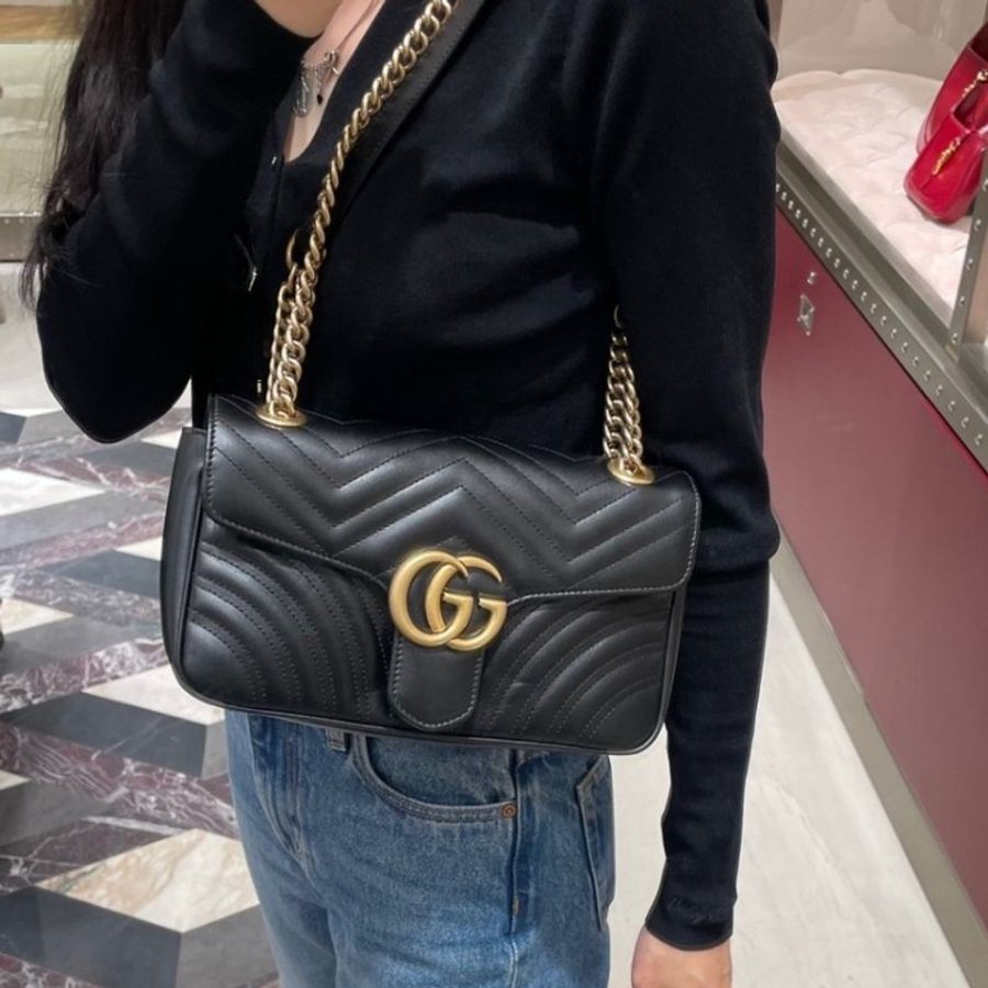 🎉新品好折扣✨Gucci 443497 GG Marmont 小款 26公分衍縫包 黑色-16