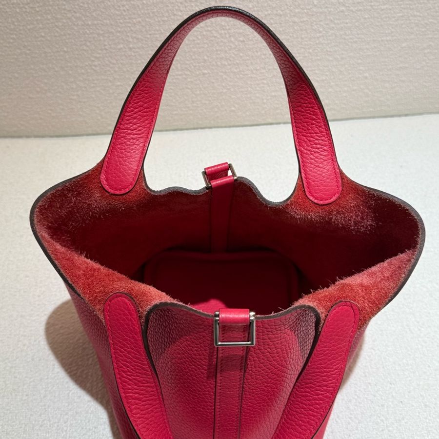 HERMES PICOTIN 18cm莓果色手提菜籃子包-14