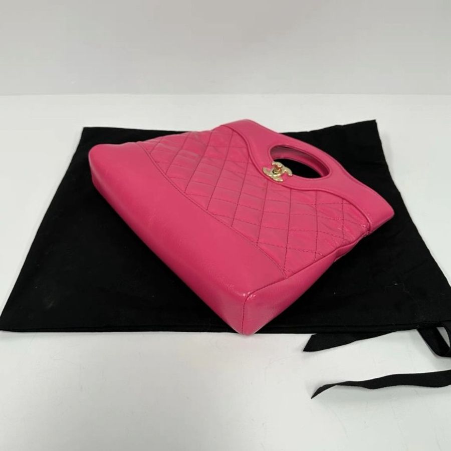 CHANEL 桃紅色金扣31bag mini手提肩背斜背包 22*5.5*23 98新配件塵袋-2