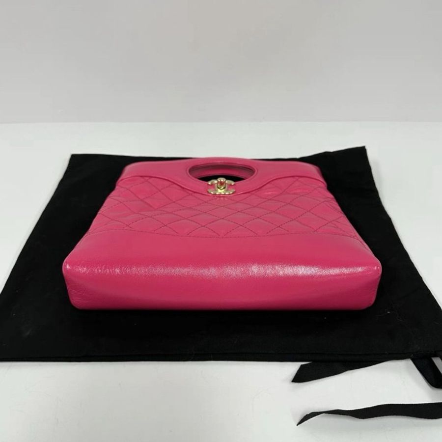 CHANEL 桃紅色金扣31bag mini手提肩背斜背包 22*5.5*23 98新配件塵袋-3