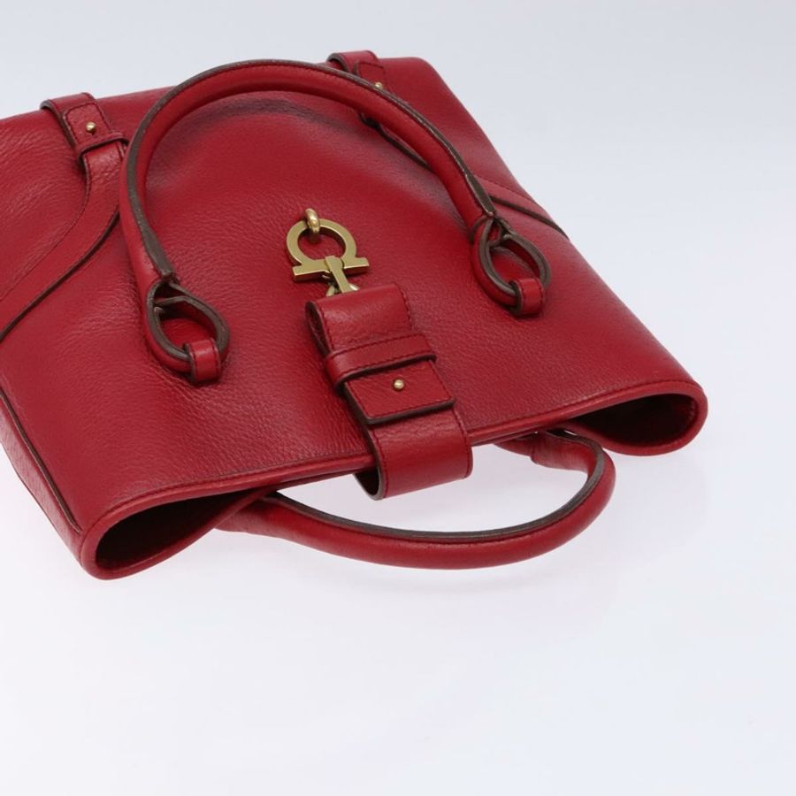 【日本直送】Salvatore Ferragamo Gancini 手提包 皮革 紅色 金色 正品 135928-5