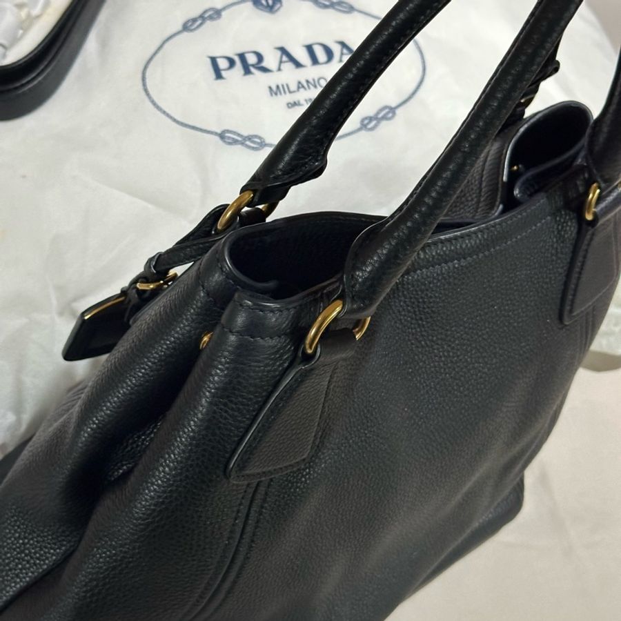 PRADA牛皮皮革Shoulder Bag手提/肩背兩用包(黑色)-8