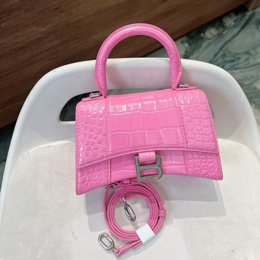 Balenciaga Hourglass XS 巴黎世家沙漏包 粉紅色牛皮鱷魚壓紋-0